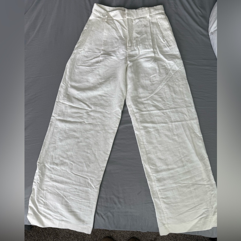 Zara Women's Linen Cream Wide Leg Pants